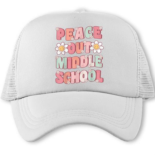 Peace Out Middle School Graduation Groovy Last Day Of School Trucker Cap - Best Gift Smart