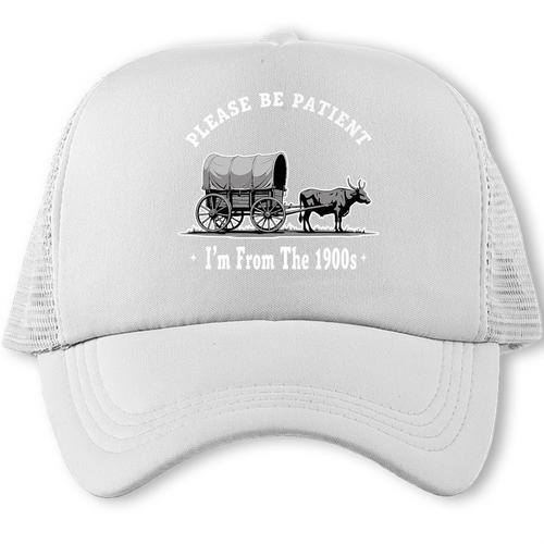 Please Be Patient I'm From The 1900s Oxen And Wagon Premium Trucker Cap - Figerry