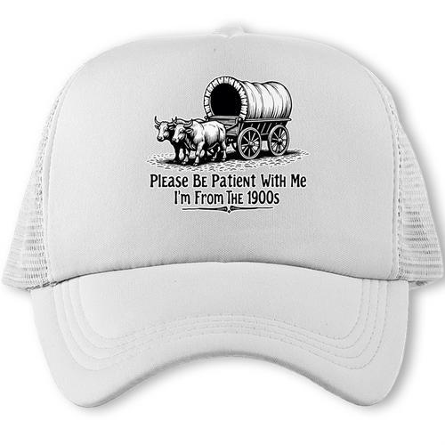 Please Be Patient With Me I'm From The 1900s Oxen And Wagon Premium Trucker Cap - Figerry