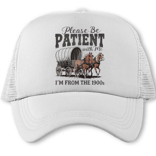 Please Be Patient With Me I'm From The 1900s Vintage Raglan Baseball Tee Trucker Cap - Figerry