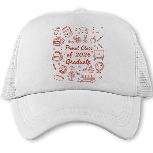 Proud Class Of 2026 Graduate Doodle Senior Graduation Premium Tri-Blend Trucker Cap - Best Gift Smart