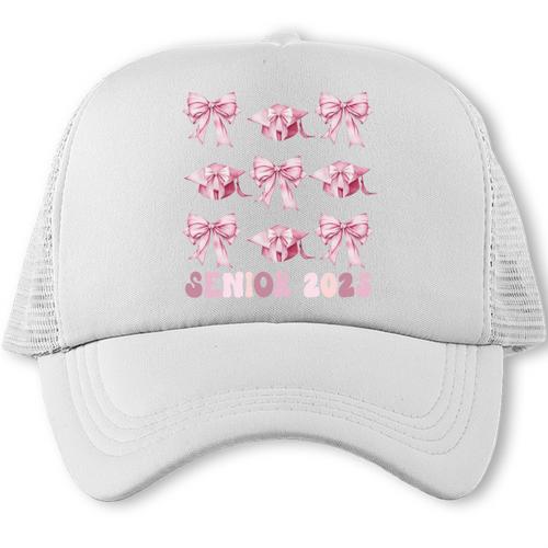 Senior 2025 Coquette Pink Bow Class Of 2025 Graduation Girls Trucker Cap - Best Gift Smart