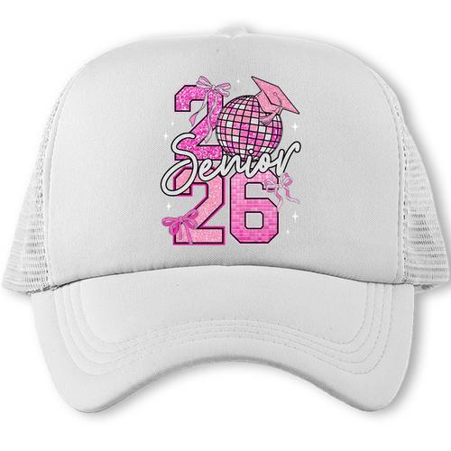 Senior 2026 Graduation Girls Coquette Pink Bow Class Of 2026 Premium Trucker Cap - Best Gift Smart