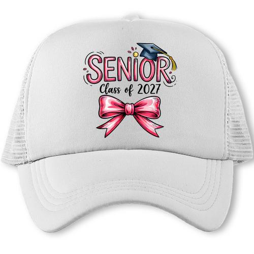 Senior Class Of 2027 Coquette Pink Bow Graduation 2027 Girls Trucker Cap - Best Gift Smart
