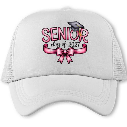 Senior Class Of 2027 Coquette Pink Bow Graduation 2027 Women Trucker Cap - Best Gift Smart