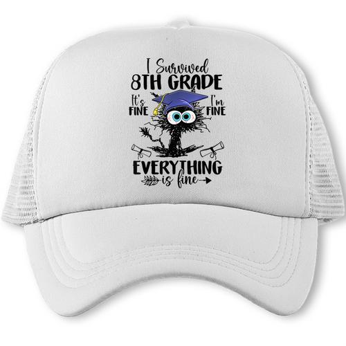I Survived 8th Grade Graduated Cat Graduation Trucker Cap - Best Gift Smart