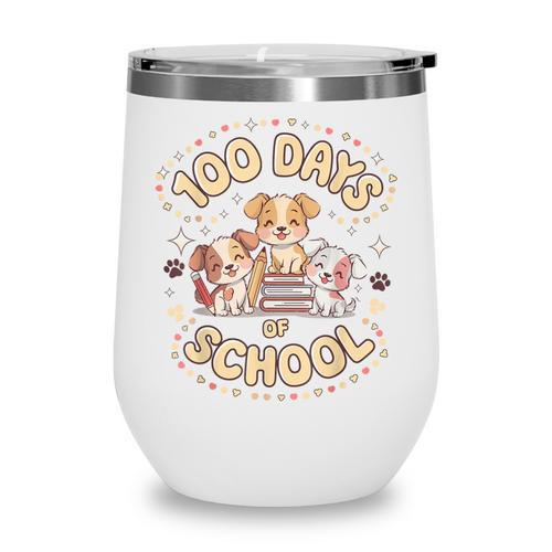 100 Days Of School Cute Puppies And Books Wine Tumbler - Bookorys DE