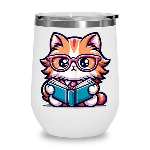 Adorable Book Lover Maine Coon Cat With Reading Glasses Cute Wine Tumbler - Bookorys