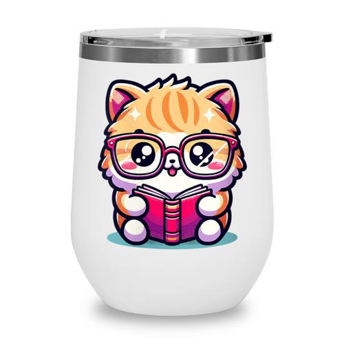 Adorable Book Lover Persian Cat With Reading Glasses Cute Wine Tumbler - Bookorys DE