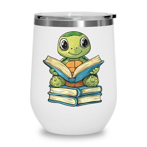 Adorable Turtle Reading Books Wine Tumbler - Bookorys CA