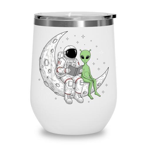 Astronaut Reading Book To Alien Moon Space Book Lover Men Wine Tumbler - Bookorys