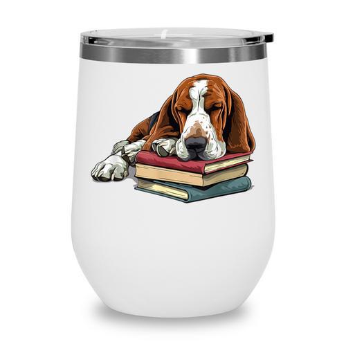 Basset Hound Books Dog Breed Graphic Wine Tumbler - Bookorys