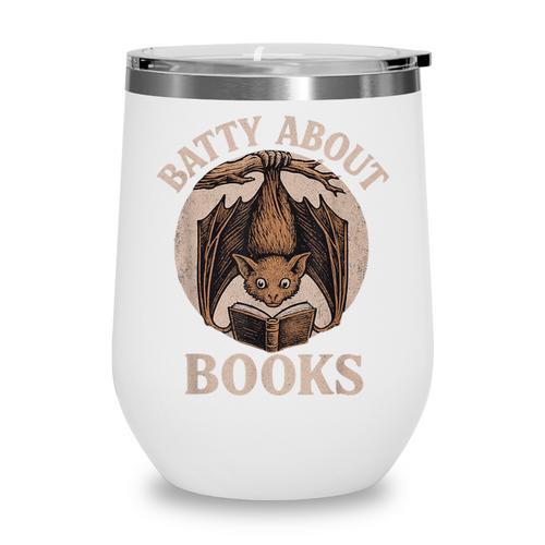 Batty About Books Reading Book Lover Men Women Distressed Wine Tumbler - Bookorys DE