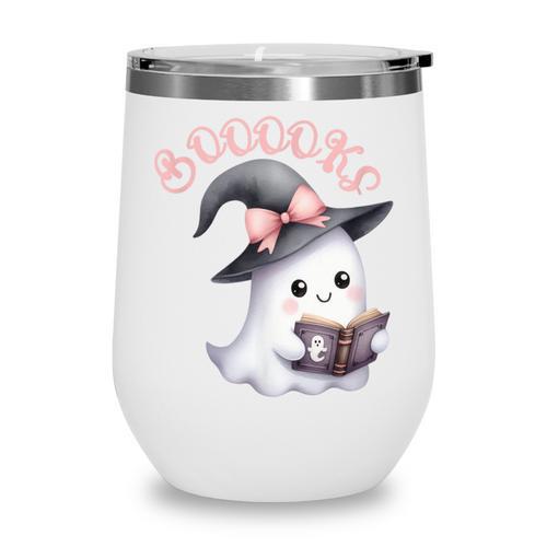 Boo Ghost Books Coquette Bow Halloween Women School Teacher Wine Tumbler - Bookorys DE