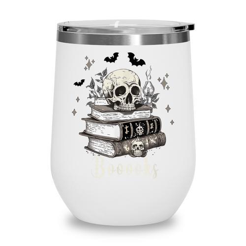 Boo Skeleton Skull Books Halloween Women School Teacher Kid Wine Tumbler - Bookorys