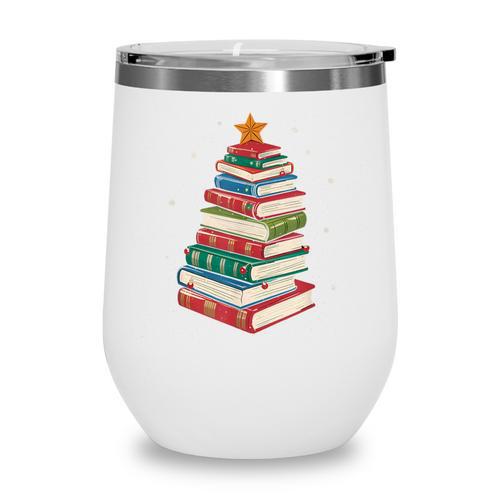 Book Christmas Tree Book Lover Teacher Librarian Men Women Wine Tumbler - Bookorys DE