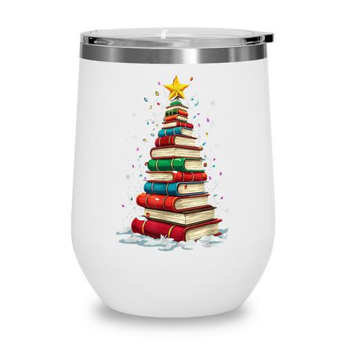 Book Christmas Tree Book Lover Teacher Librarian Wine Tumbler - Bookorys AU