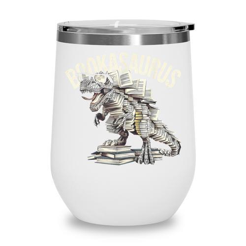 Book Dinosaur Bookworm T-Rex Dino Reading Books Book Wine Tumbler - Bookorys
