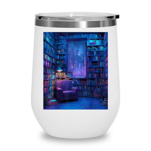 Book Library Bookshelf Armchair Window Pattern Print Wine Tumbler - Bookorys CA