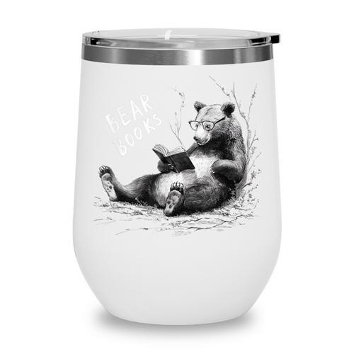 Book Lover Bear Cozy Reading Bear Graphic Bear Books Wine Tumbler - Bookorys DE