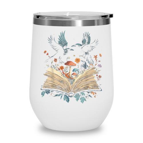 Book Lover Crow Cottagecore Flowers Book Wine Tumbler - Bookorys