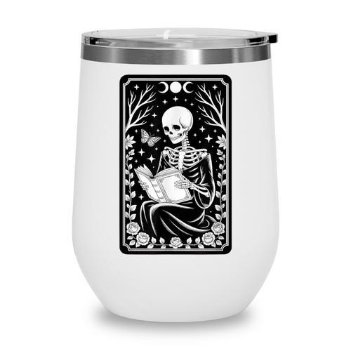 Book Lover The Reader Tarot Card Skeleton Reading Wine Tumbler - Bookorys