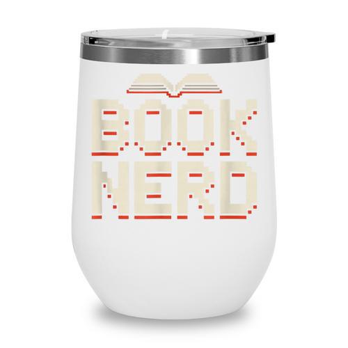 Book Nerd Retro Pixel Reading Librarian Aesthetic Wine Tumbler - Bookorys