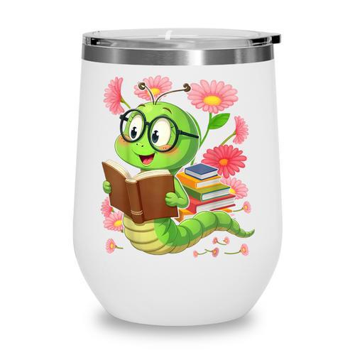 Book Worm Costume World Book Day Cute Kawaii Worm Reading Wine Tumbler - Bookorys DE
