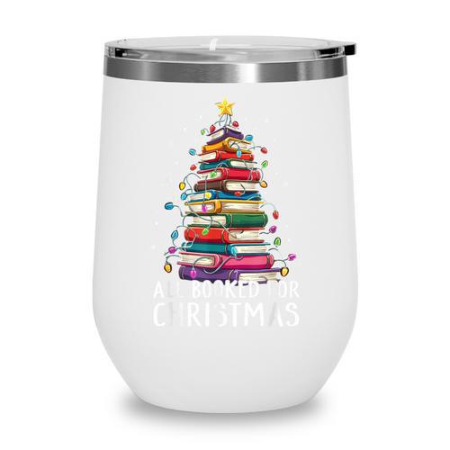 All Booked For Christmas Book Christmas Tree Lights Wine Tumbler - Bookorys CA