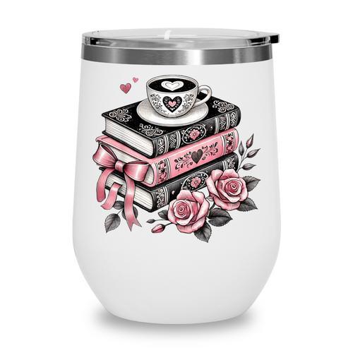 All Booked For Valentine's Coquette Bow Books Teacher Girly Wine Tumbler - Bookorys