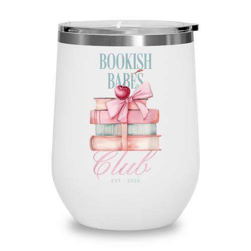 Bookish Babes Club Cute Pink Book Stack With Bow Wine Tumbler - Bookorys AU
