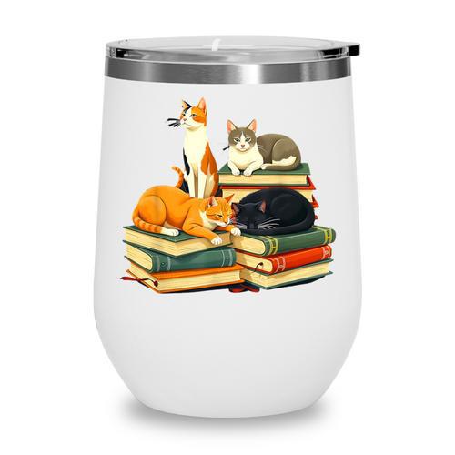 Bookish Cat Lover Cute Reading Squad Books & Kittens Love Wine Tumbler - Bookorys