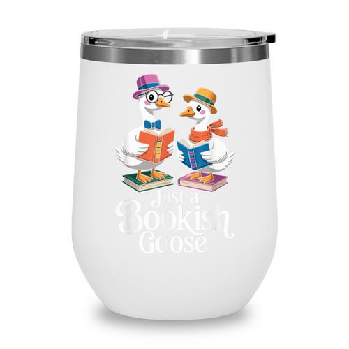 Bookish Goose Cute Geese With Hats Reading Books Wine Tumbler - Bookorys CA