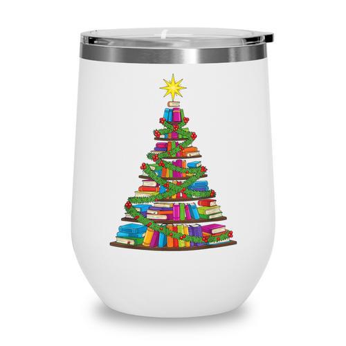 Bookmas Christmas Book Tree Book Lover English Teacher Wine Tumbler - Bookorys AU
