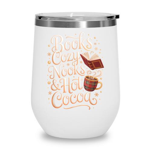 Books Cozy Nooks Hot Cocoa Winter Reading Warmth Comfort Wine Tumbler - Bookorys DE