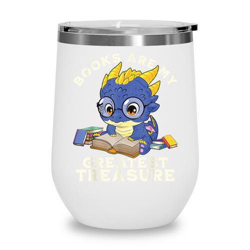 Books Are My Greatest Treasure Kawaii Dragon Reading Books Wine Tumbler - Bookorys
