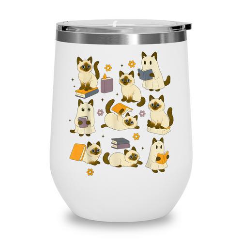 Books Lover Bookish Ghost Himalayan Cat Reading Halloween Wine Tumbler - Bookorys CA