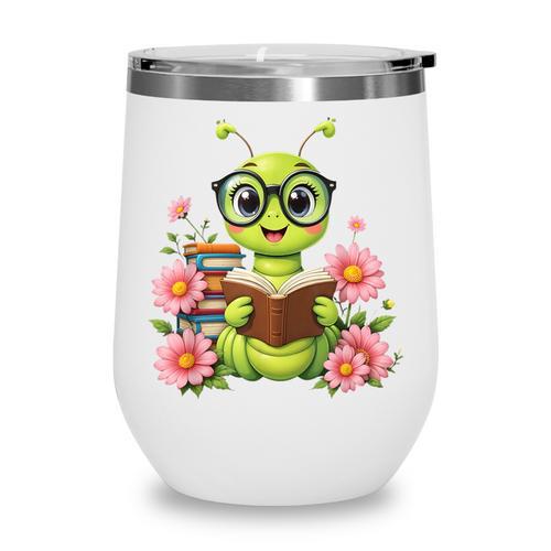 Bookworm Costume Kawaii Reading Worm For World Book Day Wine Tumbler - Bookorys