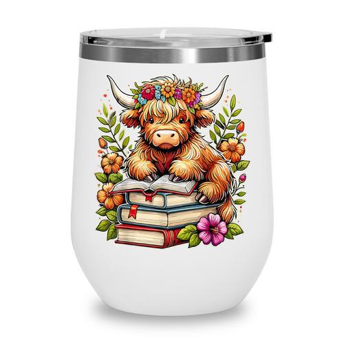 Bookworm Cute Highland Cow Reading Book Wine Tumbler - Bookorys