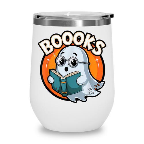 BOOOKS Cute Ghost Reading Books Halloween Wine Tumbler - Bookorys DE