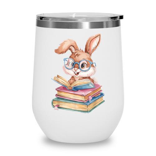 Bunny Rabbit Reading Books Rabbit Books Bunny Reader Wine Tumbler - Bookorys