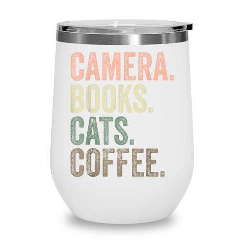 Camera Books Cats And Coffee Lover Photography Men Women Wine Tumbler - Bookorys DE