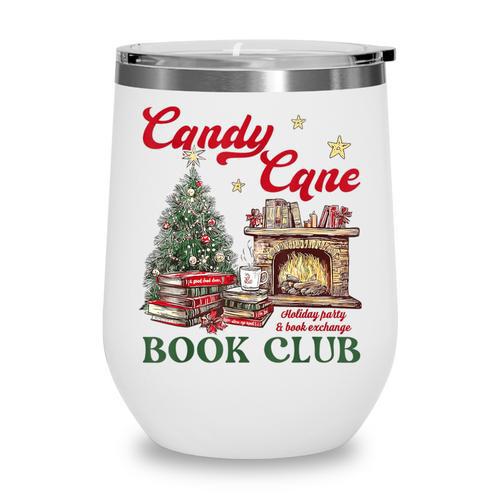Candy Cane Book Club Holiday Party & Book Exchange Wine Tumbler - Bookorys DE