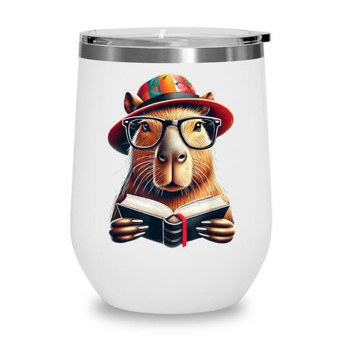 Capybara Bookworm Rodent Reading a Book Wine Tumbler - Bookorys DE
