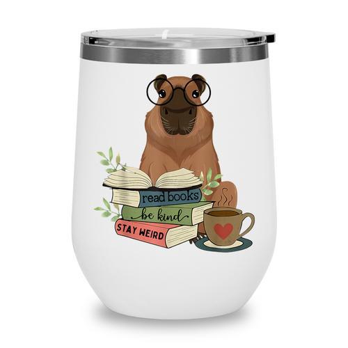 Capybara Glasses Reading Books Capybara Nerd Bookworm Wine Tumbler - Bookorys