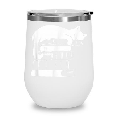 Cat Book Books And Cats Cat Lover Cat Mom Book Lovers Wine Tumbler - Bookorys