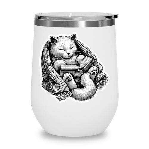 Cat Book Worm Reading Cottagecore Art Wine Tumbler - Bookorys