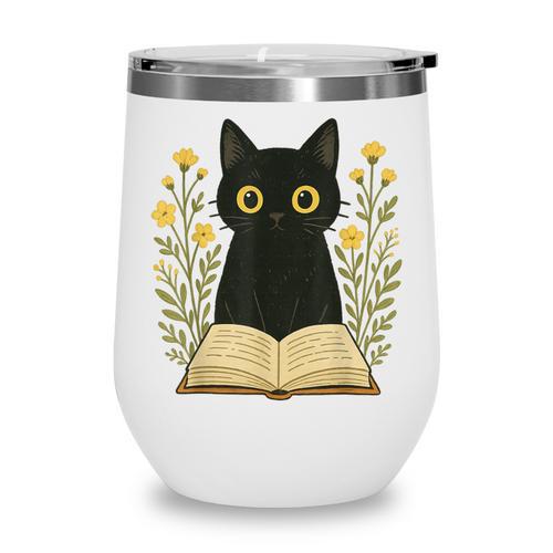 Cat Reading Book Flowers Wine Tumbler - Bookorys CA