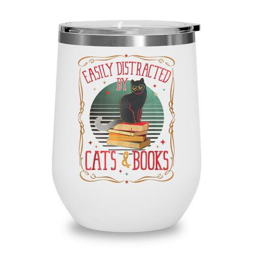 Cats And Books Lover Reading Literary Feline Humor Wine Tumbler - Bookorys DE