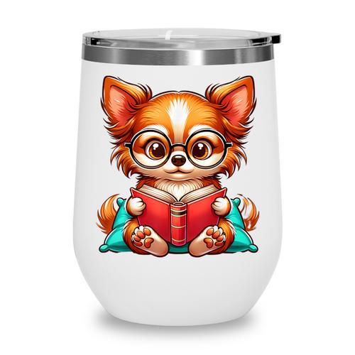 Chihuahua Reading a Book Dog Wine Tumbler - Bookorys